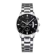 Relogio feminino com pulseira prata  e visor preto 36mm 
