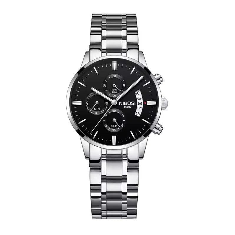Relogio feminino com pulseira prata  e visor preto 36mm 