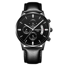 Relógio Social Masculino Nibosi 2309 com pulseira de couro preta com visor preto