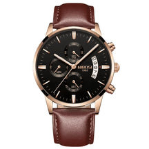 Relógio Social Masculino Nibosi 2309 com pulseira de couro marrom e visor preto