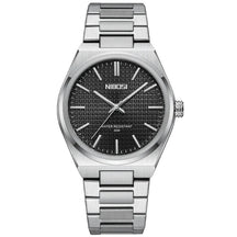 Relógio Nibosi Minimalista Masculino de Aço Inoxidável Prata Com Visor Preto