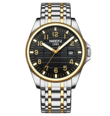 Relógio casual masculino Nibosi Horizont prata e dourado com visor preto