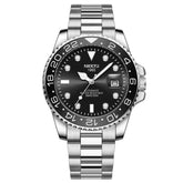 Relógio automático masculino Nibosi Majestic com pulseira em aço inoxidável e visor preto 