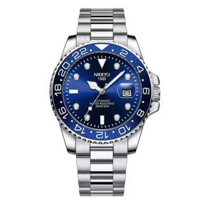 Relógio automático masculino Nibosi Majestic com pulseira em aço inoxidável e visor azul