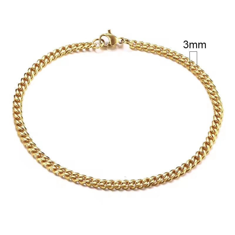 Pulseira Masculina Nibosi dourada em aço inoxidável, detalhe de 3mm