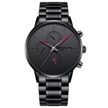 Relógio Nibosi minimalista masculino Preto com ponteiros vermelhos