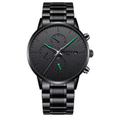 Relógio Nibosi minimalista masculino Preto com ponteiros verdes