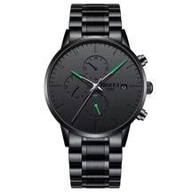 Relógio Nibosi minimalista masculino Preto com ponteiros verdes