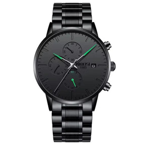 Relógio Nibosi minimalista masculino Preto com ponteiros verdes