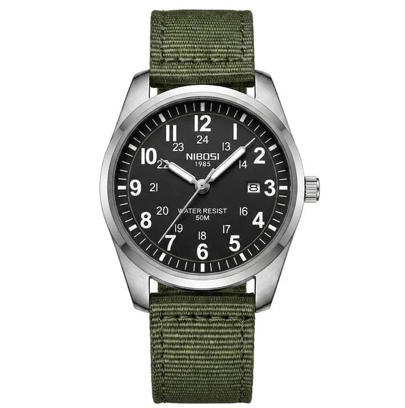 Relógio militar masculino Nibosi prata e preto