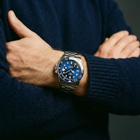 Relógio automático masculino Nibosi Majestic com pulseira em aço inoxidável e visor azul