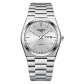 Relógio Nibosi Masculino Minimalista 2658 Com Pulseira de Aço Inoxidável Prata e Visor Branco