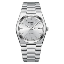 Relógio Nibosi Masculino Minimalista 2658 Com Pulseira de Aço Inoxidável Prata e Visor Branco