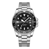 Relógio automático masculino Nibosi Majestic com pulseira em aço inoxidável e visor preto