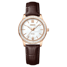Relógio feminino Nibosi Nataly com pulseira de couro marrom e mostrador branco 