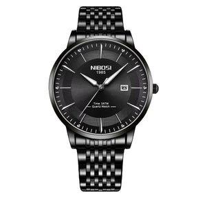 Relógio Nibosi Masculino com pulseira em aço inoxidável preta com visor preto