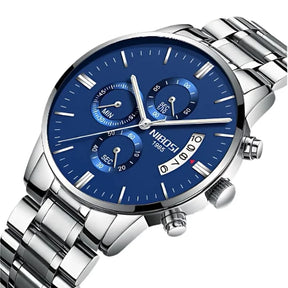 RelÃ³gio Nibosi Masculino 2309 Com Pulseira de AÃ§o InoxidÃ¡vel Prata e Visor Azul