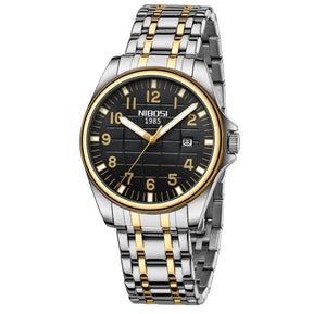 Relógio casual masculino Nibosi Horizont prata e dourado com visor preto