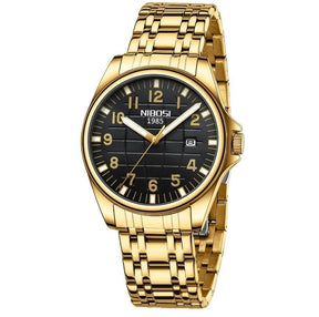 Relógio casual masculino Nibosi Horizont dourado com visor preto