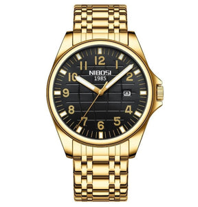 Relógio casual masculino Nibosi Horizont dourado com visor preto