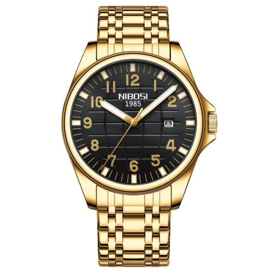 Relógio casual masculino Nibosi Horizont dourado com visor preto