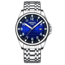 Relógio casual masculino Nibosi Horizont prata com visor azul
