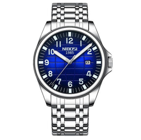 Relógio casual masculino Nibosi Horizont prata com visor azul