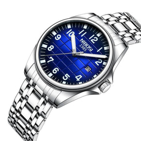 Relógio casual masculino Nibosi Horizont prata com visor azul