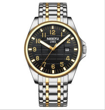 Relógio casual masculino Nibosi Horizont prata e dourado com visor preto