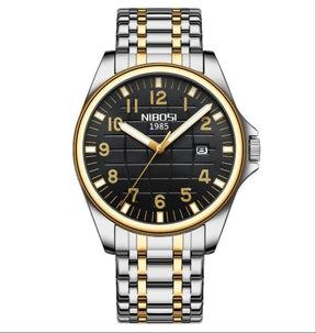 Relógio casual masculino Nibosi Horizont prata e dourado com visor preto