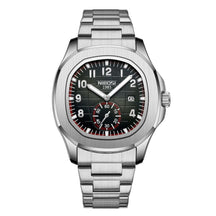 Relógio masculino cronógrafo Nibosi President pulseira de aço inoxidável prata com visor preto