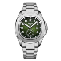 Relógio masculino cronógrafo Nibosi President pulseira de aço inoxidável prata com visor verde