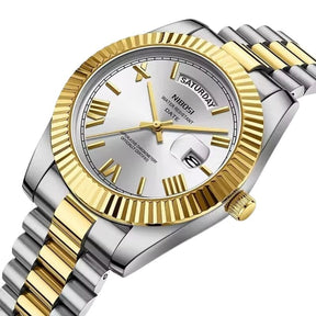 Relógio Nibosi Masculino 2628 Com Pulseira de Aço Inoxidável Prata e Dourado Com Visor Branco