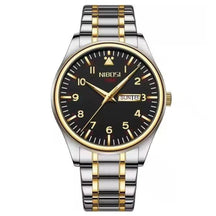 Relógio Nibosi masculino Syncro com pulseira de aço inoxidável prata com dourada e visor preto