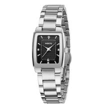 Relógio feminino minimalista pequeno com pulseira prata e visor preto