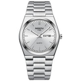 Relógio Nibosi Masculino Minimalista 2658 Com Pulseira de Aço Inoxidável Prata e Visor Branco