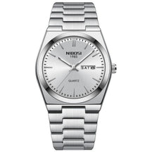 Relógio Nibosi Masculino Minimalista 2658 Com Pulseira de Aço Inoxidável Prata e Visor Branco