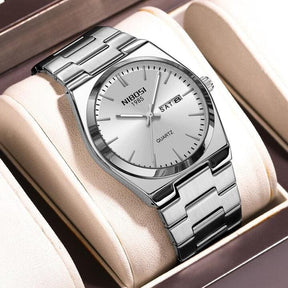 Relógio Nibosi Masculino Minimalista 2658 Com Pulseira de Aço Inoxidável Prata e Visor Branco
